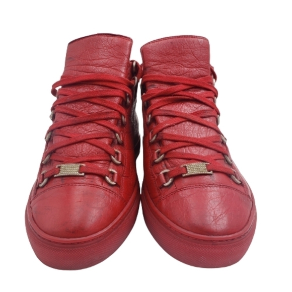 Balenciaga Arena Red Textured Leather High Top Sneakers Pre-owned Size 41 - Picture 2 of 7